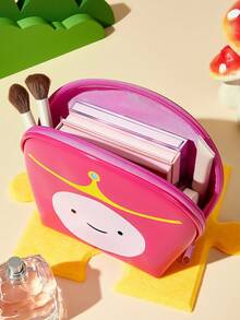 ADVENTURE TIME X SHEIN 1個卡通角色印花貝殼形化妝包，雙面圖案，適合存放化妝品、文具、日常用品、數位產品，完美適用於通勤、上學、旅行，適合男士、女士、學生，泡泡糖公主、吸血鬼女王馬賽琳 - 黑紅雙色 - 查看 3