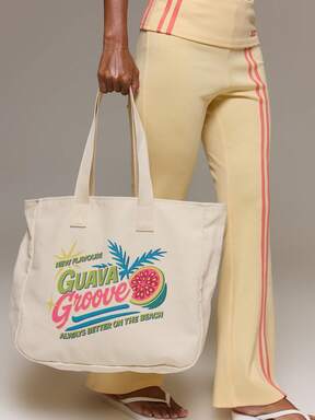 MUSERA Bolso de playa "Guava Groove" con estampado gráfico, bolso de mano de verano, bolso casual y ligero de gran capacidad con estampado de frutas tropicales, adecuado para uso diario, escuela, compras, viajes, deportes y fitness, etc.