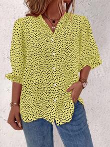 EMERY ROSE Plus Size Women Floral Print Contrast Color Single-Breasted Casual 90s Shirt Tea Party Light Yellow Summer - Apricot - View 3