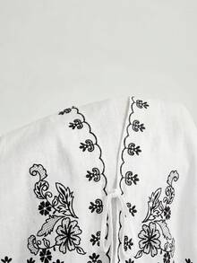 Travachic Plus Size Floral Embroidered Knotted Casual Short Sleeve Shirt - Multicolor - View 9