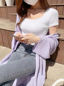DAZY Solid Scoop Neck Crop Tee Summer - White - View 4
