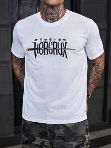 Camiseta de cuello redondo con estampado de letras para hombre, camiseta gráfica de verano, colaboración - Blanco - Ver 5