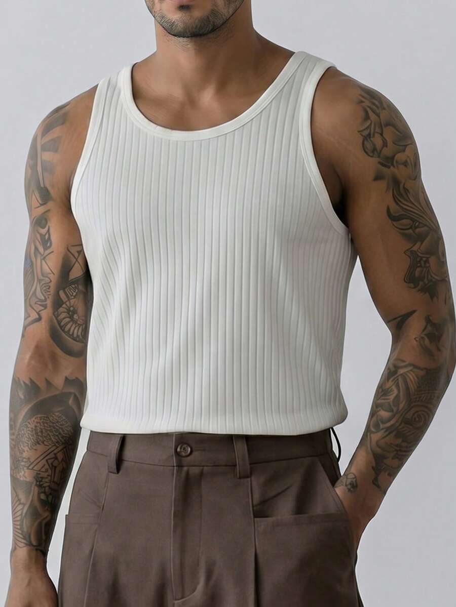 HUEFORM Áo tank top không tay dành cho nam, chất liệu vải dệt họa tiết, thích hợp để mặc ở nhà hoặc mặc nhiều lớp. - trắng - Xem 1
