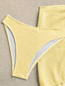 Soleia Set Bikini Wanita untuk Liburan Pantai Musim Panas dengan Dekorasi Bintang Laut Logam dan Rok Penutup, Set 3 Potong - Kuning - View 4