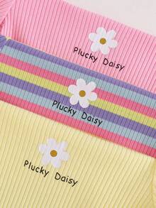 Cozy Pixies 3件套女婴碎花条纹针织柔软圆领短袖连体衣和短裤套装 - 彩色 - 查看 6