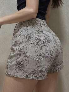 DAZY Women's Printed Casual Denim Shorts - Light Grey - View 5