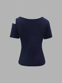 EMERY ROSE Y2K Cotton Women T-Shirt, Spring/Summer New Arrival - Royal Blue - View 2