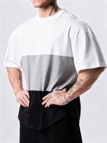 GymBeat Men's Patchwork Comfortable Soft Short Sleeve Top, Summer, Gym, Holiday - White - View 4