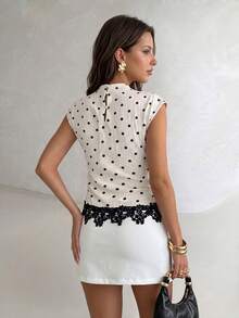 Modelyn Women's White And Black Polka Dot Print Minimalist French Elegant Sexy Style Shirt Daytime Summer Brunch Day Party Tea Party High Tea Golf Breakfast - Beige - View 6