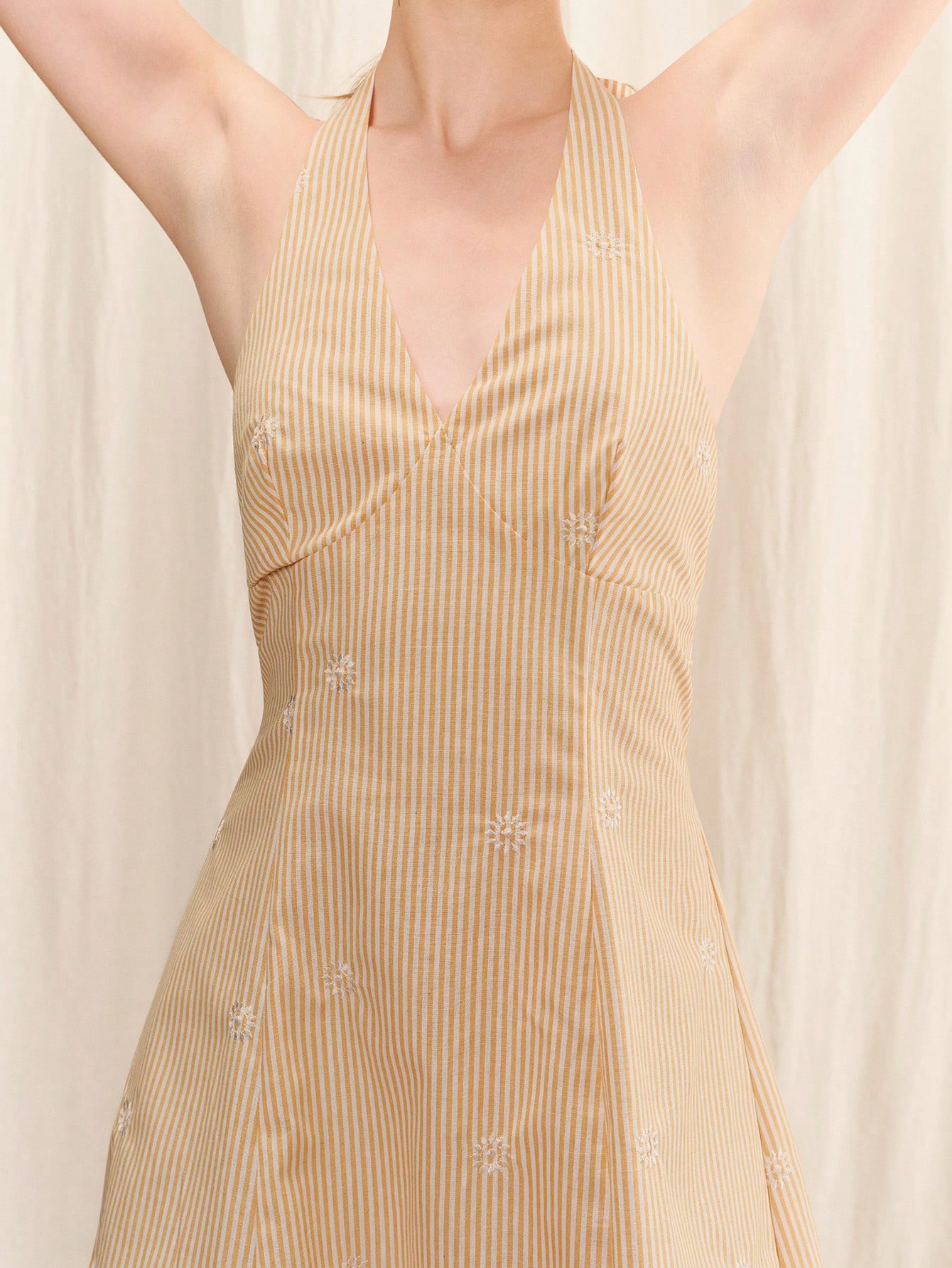 Yellow Stripe Halter Neck Midi Dress Fitted Spring Summer Casual Holiday Dress Cute Evening Dress Going Out Dress French Style Dress