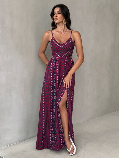SHEIN Tall 女士几何印花时尚性感吊带度假连衣裙