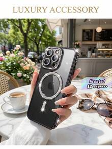 2025 Premium Sparkling Rhinestone Phone Case Compatible With IPhone 17 AIR 16 15 Pro Max Plus Magnetic Clear Lens Protection - Black - View 2