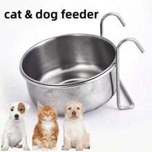 Stainless Steel Cat/Dog Feeders & Waterers, Detachable Hanging Cage Bowls For Teddy Dogs & Small Pets - silver - View 3