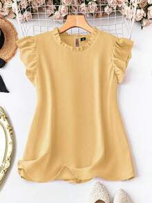 EMERY ROSE Blusa con volantes y textura para vacaciones, talla grande, adecuada para viajes y uso diario - Amarillo - Ver 1