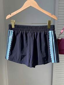 Comfortcana Quần short nữ dáng rộng, cạp chun, phối màu tương phản, chất liệu ren, thích hợp mặc mùa hè. - Màu xanh hải quân - Xem 5