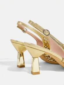 CUCCOO TILAWA Summer Ladies Elegant Luxury Rhinestone Back Empty Shoes Shopping Party Commuter Office Fashion Pointed Golden Heels - Gold - View 10