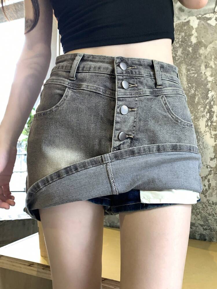 Women's Distressed Denim Shorts & Denim Mini Skirt, Fitted, Spring/Summer