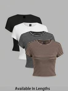 SHEIN Tall CURVE CURVE 新款大尺碼女款高個子休閒百搭短袖T恤，夏季返校高腰上衣，畢業季適用 - 彩色 - 查看 8