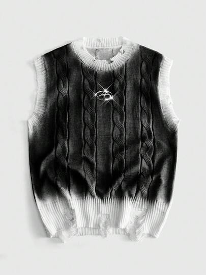 ROMWE MEN Maglia girocollo casual in maglia a tinta sfumata semplificata da uomo