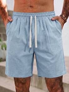VIVINTIMO Quần short nam dáng rộng, chất liệu vải sần, có dây rút và túi. - Màu xanh bạc hà - Xem 3