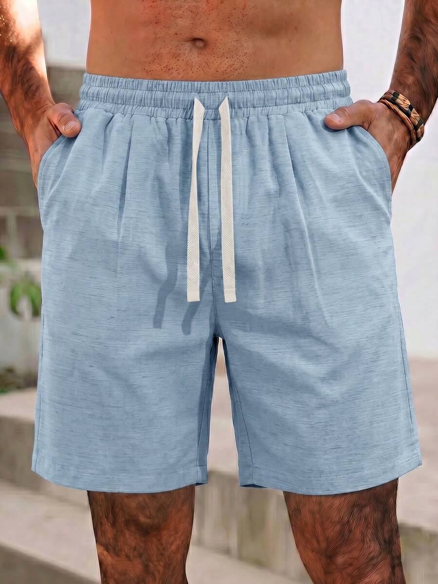 Maristyn Men's Textured Casual Drawstring Waist Shorts With Pockets, Holiday - Mint Blue - View 1