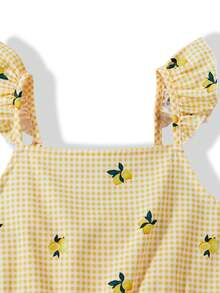 SHEIN Casuvi Kids Bộ đồ 2 mảnh Casuvi dành cho bé gái tuổi teen: Áo không tay in họa tiết kẻ caro chanh kỹ thuật số, quần ống loe, eo bó, thích hợp mặc hàng ngày và đi nghỉ mát vào mùa xuân/hè. - Màu vàng - Xem 6