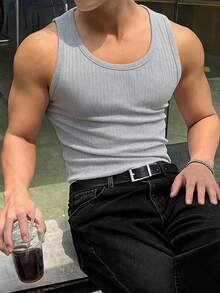 DAZY Áo tank top nam dáng ôm, chất liệu có họa tiết, màu xám nhạt, thích hợp cho mùa hè. - Màu Xám nhạt - Xem 5