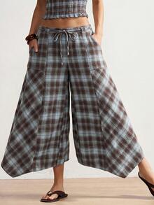 Bohemela Women's Casual Woven Plaid Loose Wide-Leg Pants - Multicolor - View 2