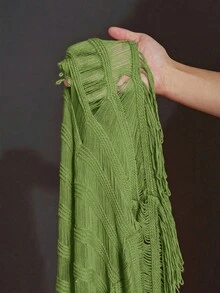 Slaydiva Plus Size Summer Sleeveless Hollow-Out Sheer Dress Party Night Olive Green 70's Sexy - Green - View 8