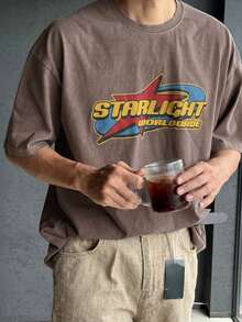DAZY Men's Summer T-Shirt With Letter Print,Graphic Tees - Coffee Brown - View 6