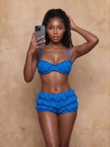 Vaytide Bộ bikini nữ gợi cảm in hoa, xếp ly - Màu xanh lam - Xem 2