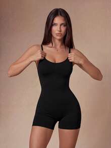 Lazeform Mono De Bodycon Con Correa De Espagueti De Color Sólido Para Mujeres - Negro - Ver 5