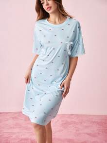 Bonmuse White 3D Bow Striped Short Sleeve Nightgown, Romantic Style Suitable For Spring & Summerfor Summer - White - View 5