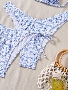 Swim Mod 3件套女士随机碎花可爱V领挂脖比基尼泳衣套装，夏季 - 彩色 - 查看 3