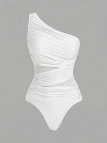 Swim Oasis One-Piece Swimsuit With Solid Color Ruched Mesh Panel And Sarong Skirt - Hot Pink - View 7