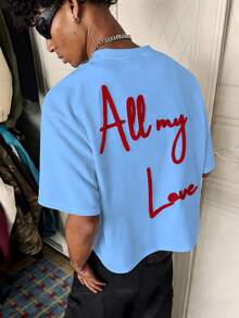 PAVTROS Men's Letter Embroidery Round Neck Short Sleeve T-Shirt, Versatile, Holiday - Sky Blue - View 5