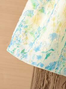 SHEIN Elladie kids 年轻女孩优雅花卉印花刺绣圆领连衣裙 - 黃色 - 查看 5