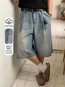 DAZY Quần short denim xanh rách rưới mùa hè - Màu xanh lam - Xem 4