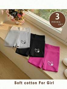 SHEIN 3件套女童纯色爱心图案针织打底裤套装 - 彩色 - 查看 3