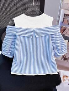 Áo sơ mi ngắn tay kẻ sọc dáng casual dành cho bé gái tuổi teen - Màu xanh lam - Xem 6