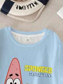 SpongeBob SquarePants | SHEIN 青少年男童圆领短袖休闲T恤， - 白色 - 查看 4