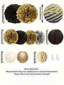 33pcs Black, Gold, Silver And Whit, Paper Flower Ball, Lantern,Party Decorations - multicolor - View 2