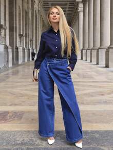 Elenary Edit New Asymmetrical Design Women's Jeans, Suitable For Valentine's Day And Mother's Day Casual - Blue - View 3