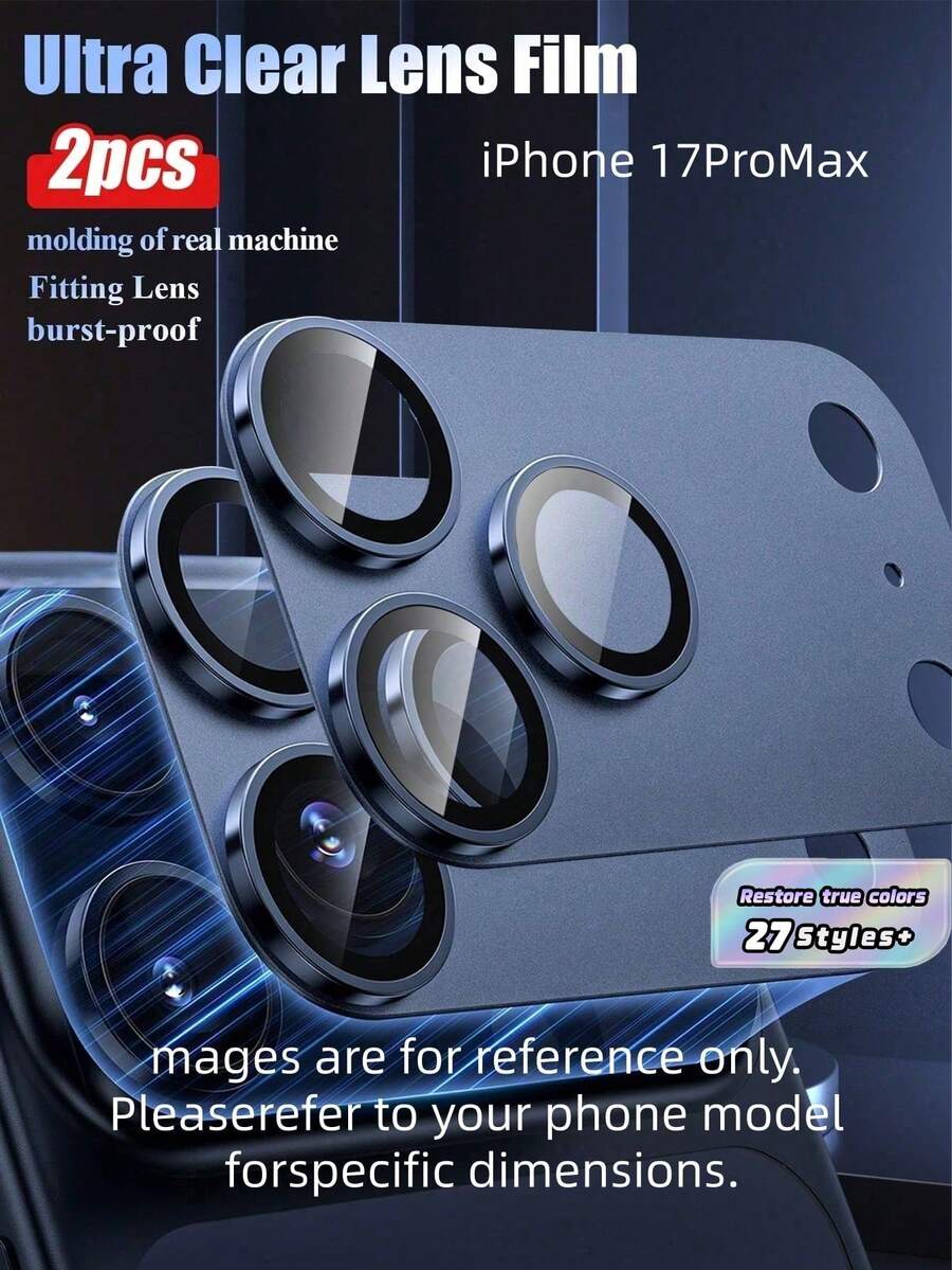 2PcsHigh Efinition Anti Scratch Drop Proof Shockproof Decorative Protective Blue Camera Lens Sticker For IPhone 11 12 13 14 15 16 16 Plus 16 Pro 16 Pro Max 17 17 Air 17 Pro 17 Pro Max Daily Use Phone Accessory
