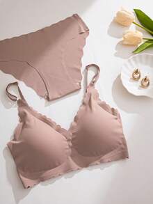 SHEIN 10 piezas Conjunto de lencería cómoda y sin costuras con acabado ondulado - Multicolor - Ver 5