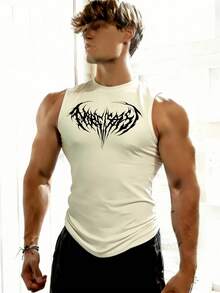 GymBeat Men's Printed Contrast Color Round Neck Sports Tank Top, For Running & Fitness - Apricot - View 3