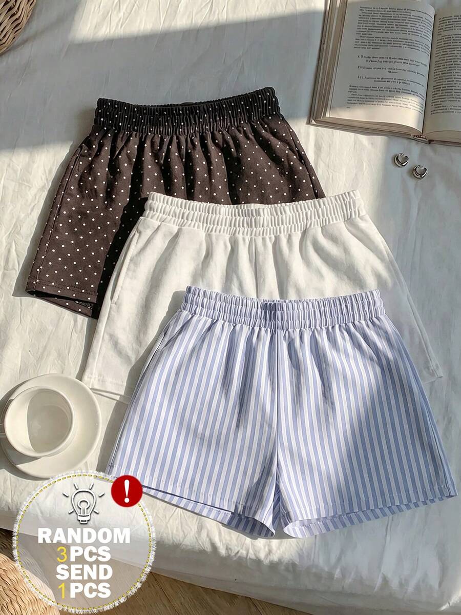 SHEIN EZwear 女士休闲复古蓝白条纹印花中腰宽松短裤 - 飘逸的Y2K复古柔美少女风,适合返校、居家休闲、运动、春夏穿搭、西部风情节日、甜蜜约会、下午茶以及度假旅行。 - 彩色 - 查看 1