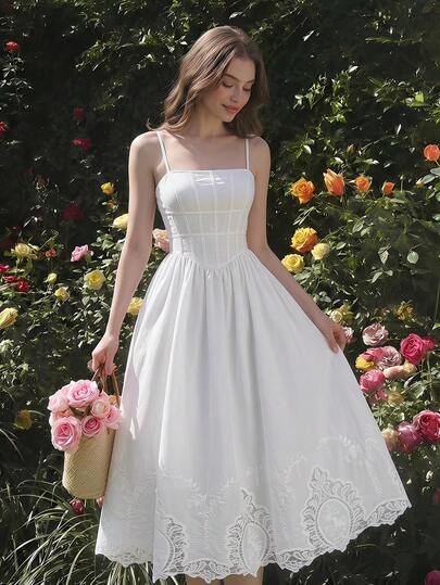 SHEIN MOD Đầm midi thêu dành cho nữ