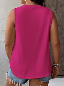 Ceyna Camiseta de tirantes de unicolor informal de talla grande - Rosa Fucsia - Ver 2