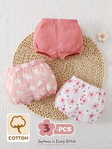 Cozy Pixies Bộ quần short phồng xếp ly, cạp chun, họa tiết trái tim và hoa cho bé sơ sinh, quần đèn lồng cho bé gái, quần lót cho bé, quần short mùa hè cho bé. - Màu Hồng baby - Xem 7